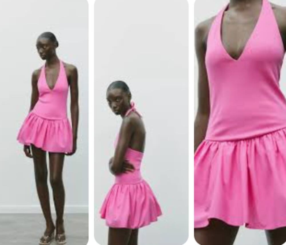 Zara Pink Halter Drop Waist Mini Dress Size M NWT Y2K